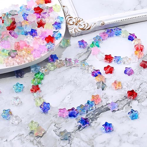 Miniatura 3 de 120 cuentas de estrella de 0.315 pulgadas de color mixto, cuentas de cristal de cinco estrellas puntiagudas para pulseras, dijes de estrella de