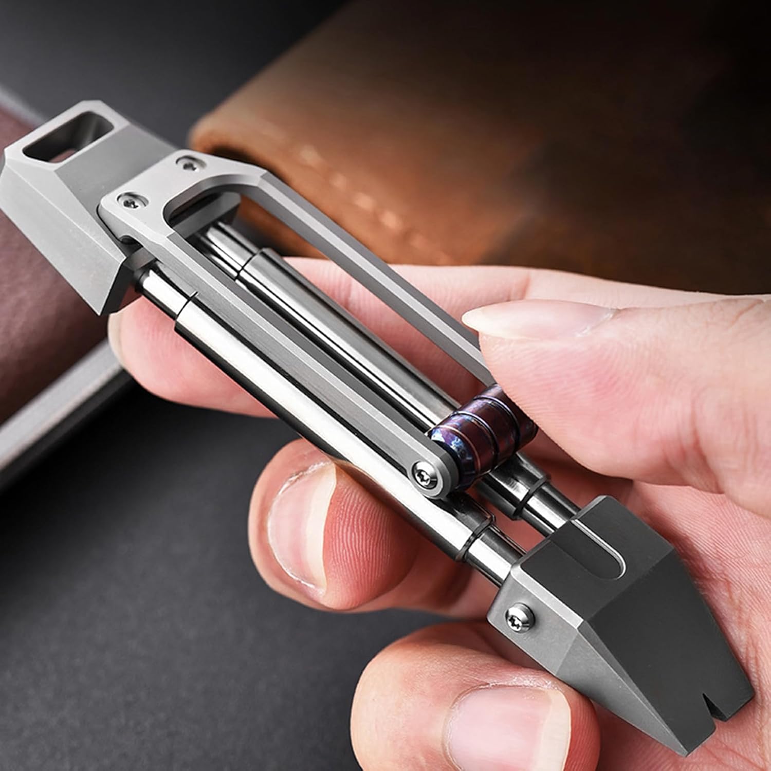 Titanium Pry Bar with Unzip Pulley & Back Clip, Multi Tool Portable 3-in-1 Pocket Tool (Pry Bar, Can Opener, Nail Puller) for Outdoor, Camping, Daily Use (Multicolor)