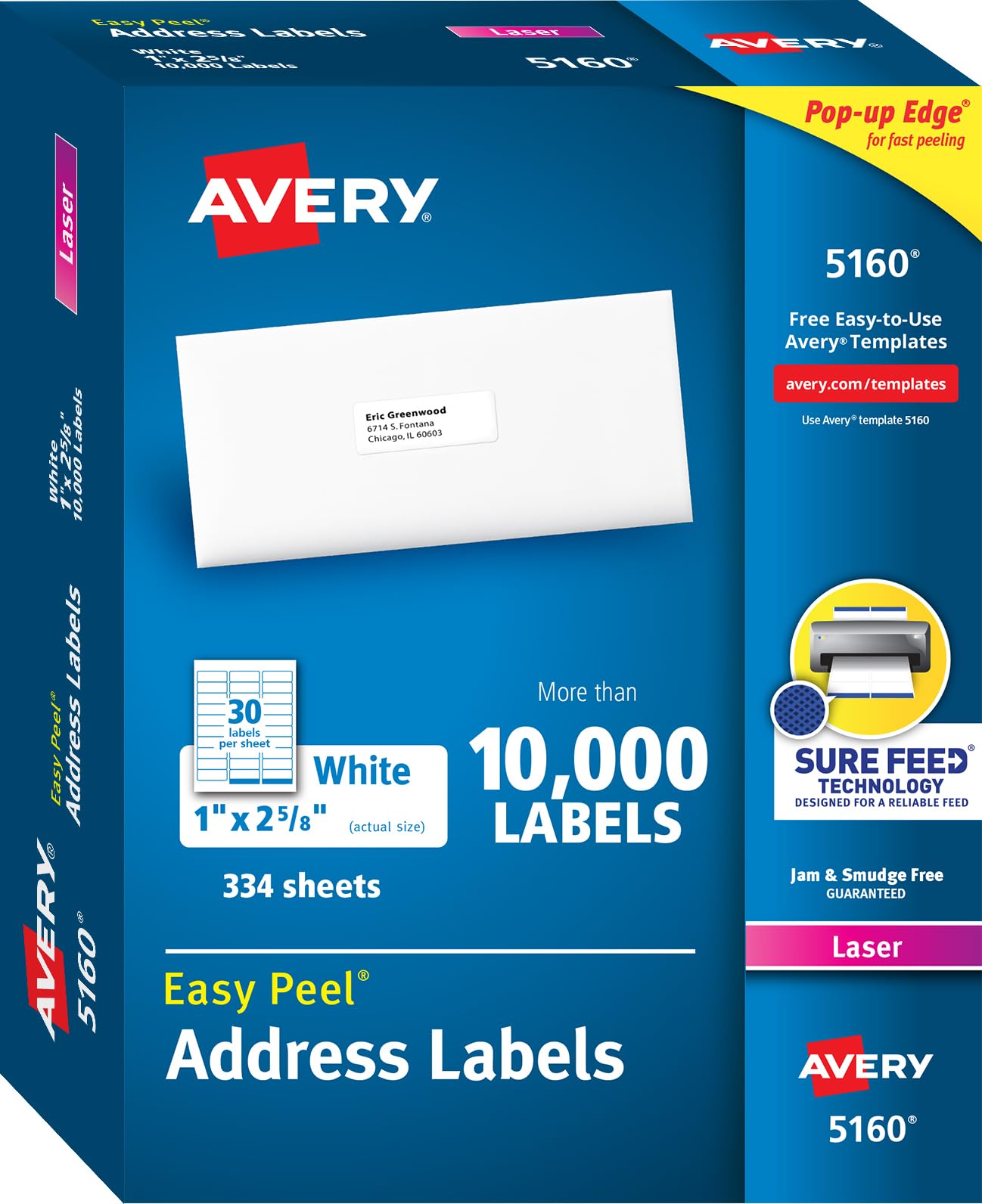 Avery Etichette facili da staccare per indirizzi stampabili con feed sicuro, 1 "x 2-5/8" adesivi personalizzabili, 10.020 etichette bianche vuote, ideali per spedizione, spedizione e altro ancora