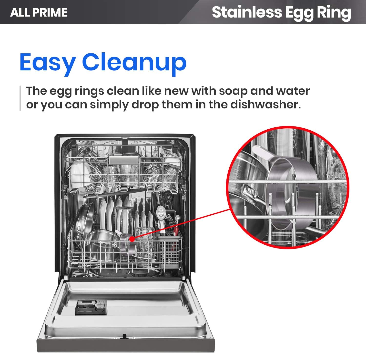 All Prime Stainless Steel Egg Rings 4 Pack - Includes Free Egg Separator ($7 Value)- Stainless Steel Egg Shaper –Easy Clean (Dishwasher) Cooking Rings – 3-inch Egg Rings – Egg Rings for Frying Eggs