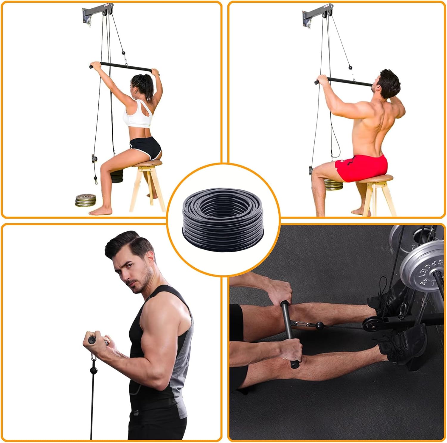 Fitness Pulley Cable,Replacement Cable Machine Accessories for DIY Home Gym, Gym Cable Replacement,3/16"(5mm) TPU Coated