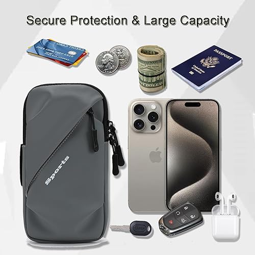 Miniatura 4 de Brazalete para teléfono celular, soporte para teléfono celular, funda de hombro, bolsa cruzada (gris)