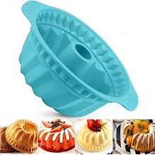 Cake Mould Silicone Baking Pan, 24cm 9.5'' Fluted Tube Cake Pan Ring Cake Tin for Baking, Jelly Mould Round Baking Tin with Handle Grips, Non-Stick Coating for Chiffon Cheesecake Gugelhupf Blue