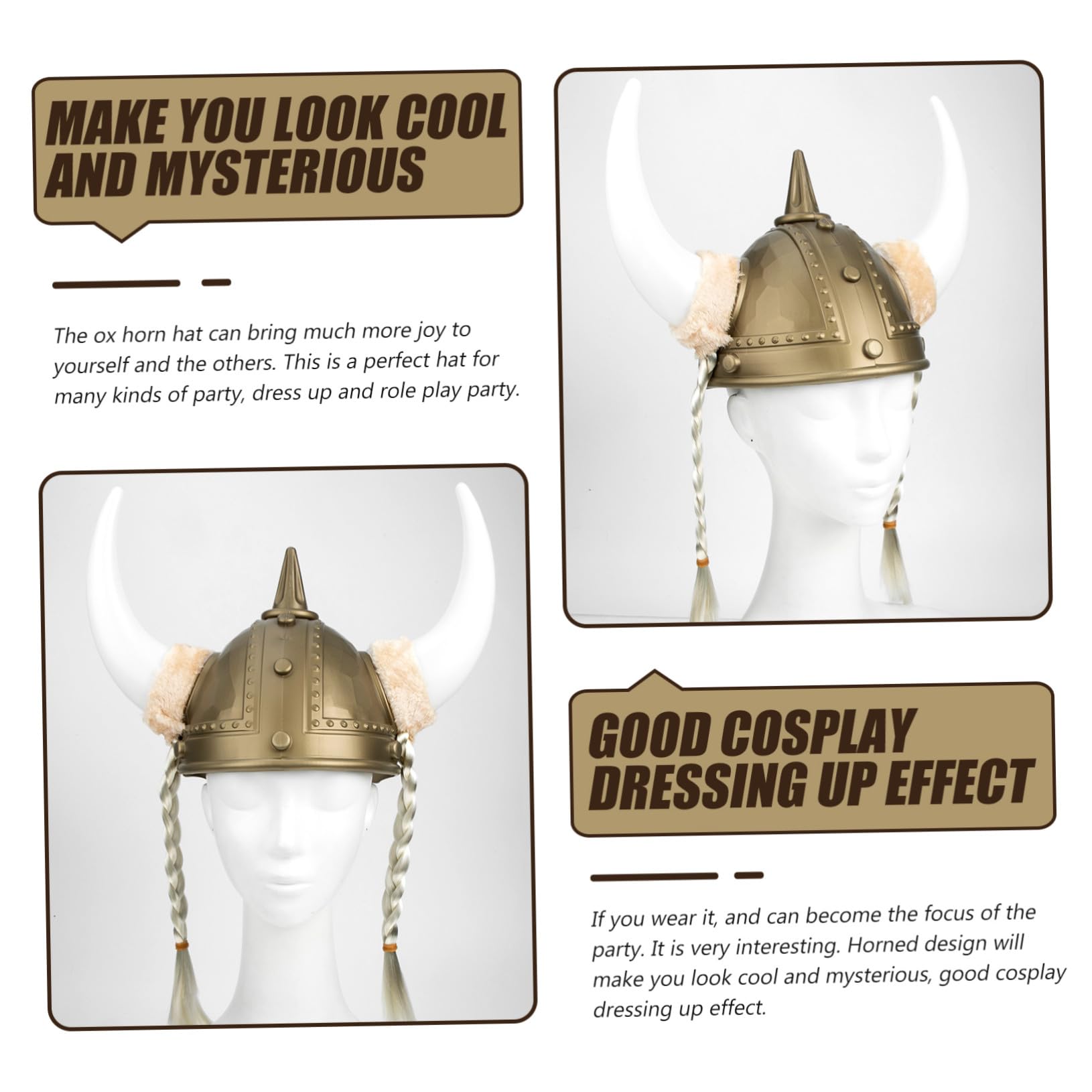 Cappello da Guerriero Vichingo Corna in Plastica Oro Decorativo per Costume Uomo Accessorio per Festa e Cosplay Role-play Party