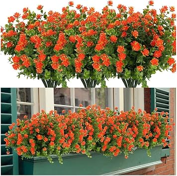 Outdoor Artificial Flowers, Faux Flowers for Outdoor Planters, Outside Flowers That Look Real 14PCS Orange
