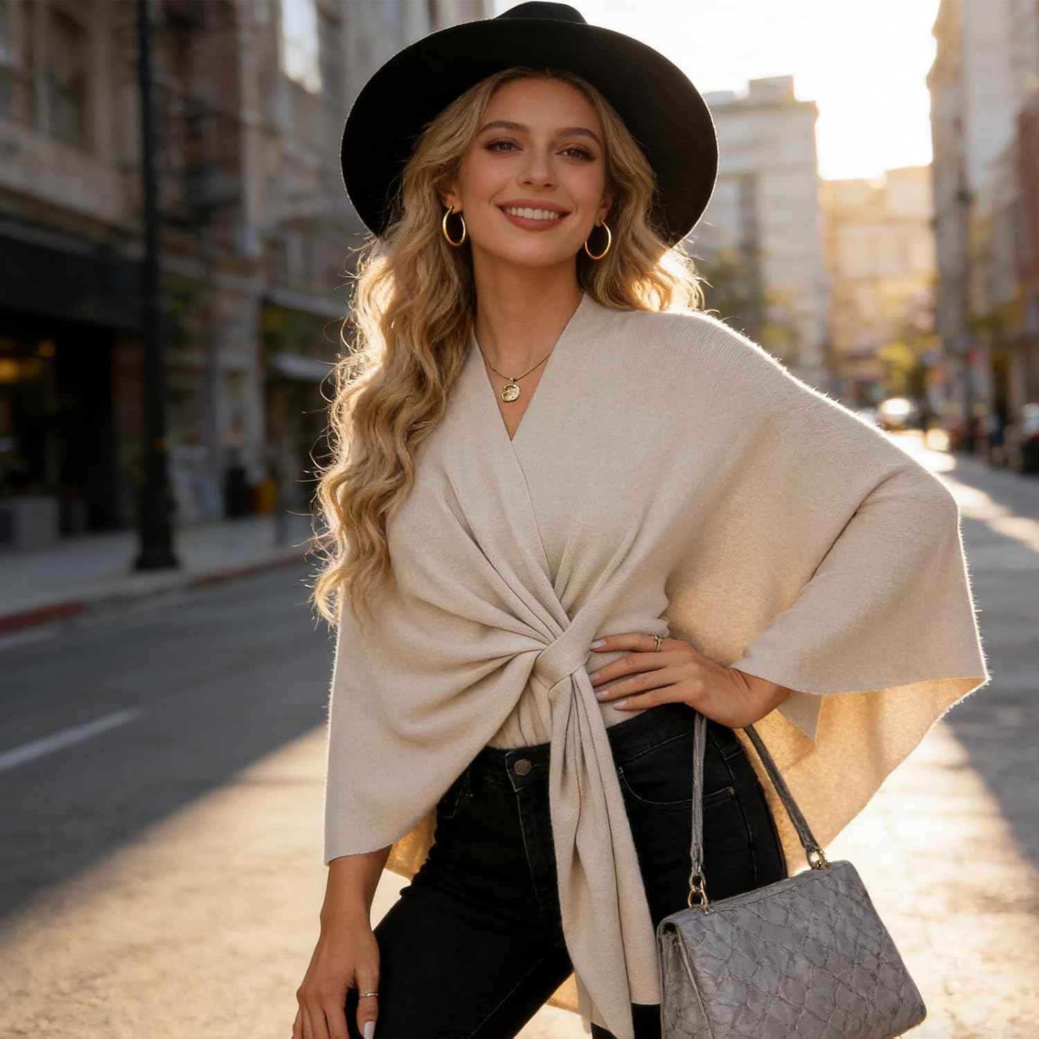 Fleece Drape Shawl, Elegant Solid Color Cape, Soft Warm Open Front Poncho Cardigan Sweater Shawl Wraps for Women Fall Winter - Image 6