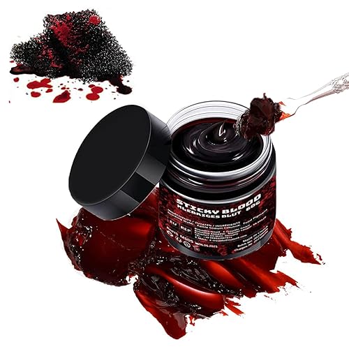 Sangre coagulada de Halloween, 2.12 onzas (2.12 oz), gel de sangre falsa con esponja negra de punteado, sangre adhesiva para escenario de