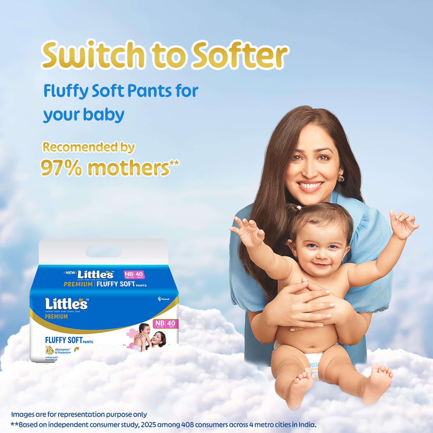 Little's Premium New Born Baby Diaper Pants Style (NB) | Upto 5 kg | 80 Count | FluffySoft Baby Diapers with Leakage Guard, Wetness Indicator & 12 Hours Absorption | (40 Count, Pack of 2)