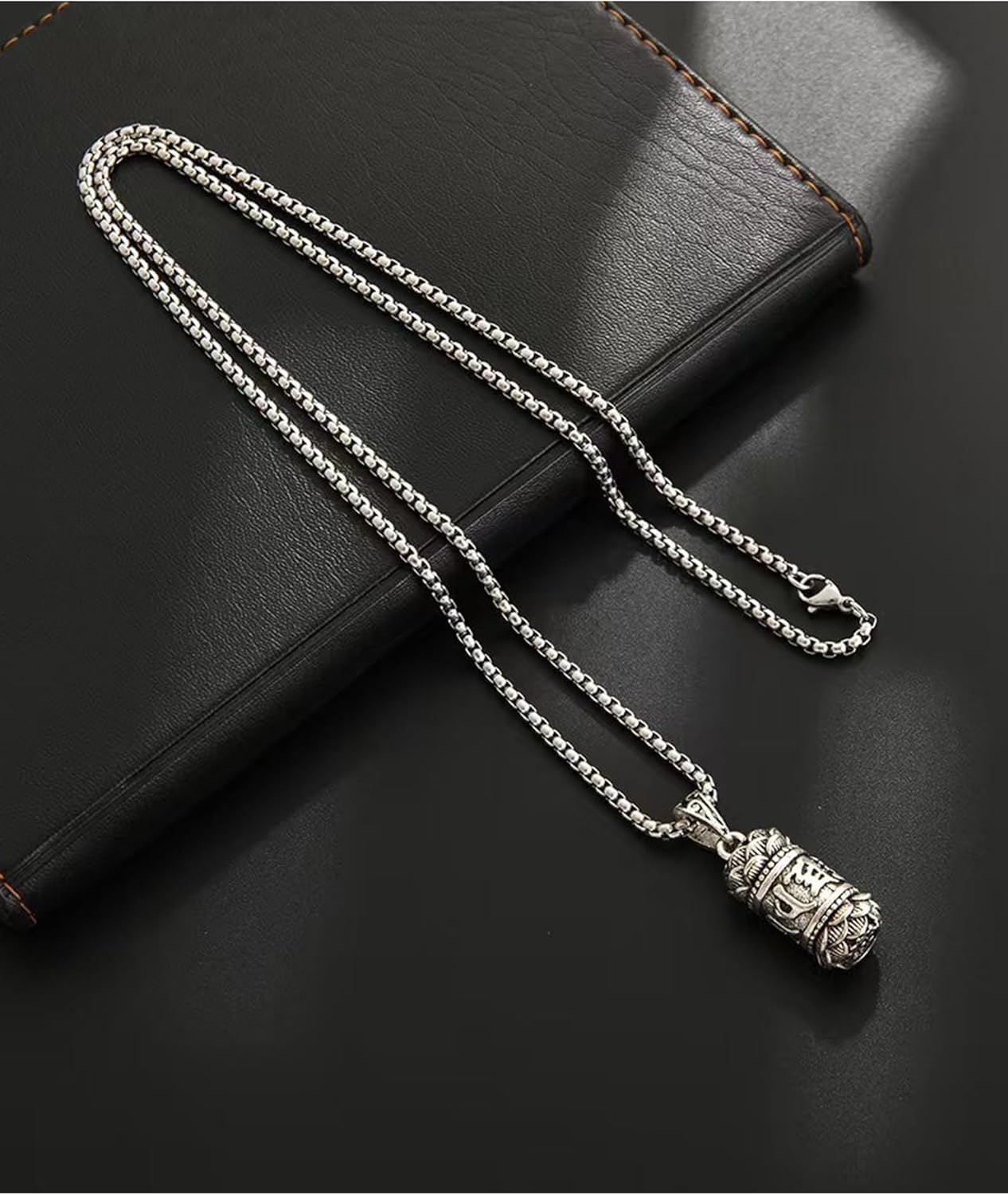 Om Mani Padme Hum Totem Column Necklace for Men and Women, Stainless Steel Meditation and Healing, Six-Word Buddhist Pendant Jewelry - Image 4