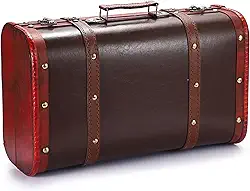 ELLDOO Baú de armazenamento de madeira vintage, mala de bagagem decorativa portátil, caixa de tesouro vermelha vintage, caixa de lembranças de pirata para presentes, caixa de armazenamento para