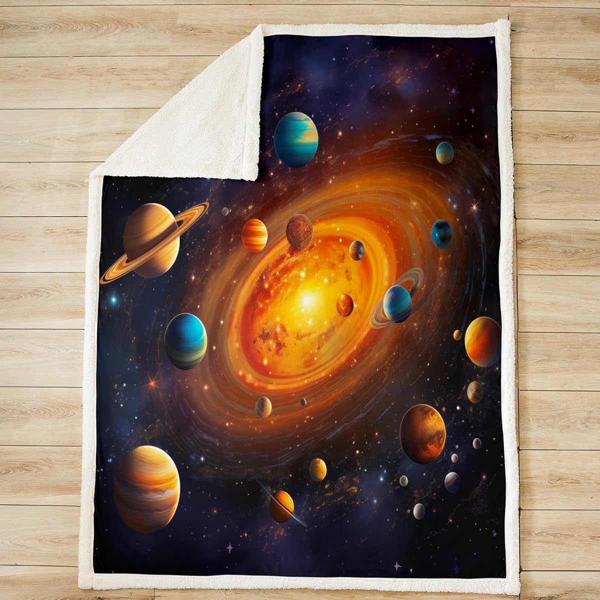 Feelyou Space Sherpa Blanket Purple Galaxy Fleece Throw Blanket for Kids Boys Girls Outer Space Plush Blanket Earth Planets Stars Fuzzy Blanket for Sofa Bed Couch,Throw 50x60 Inches