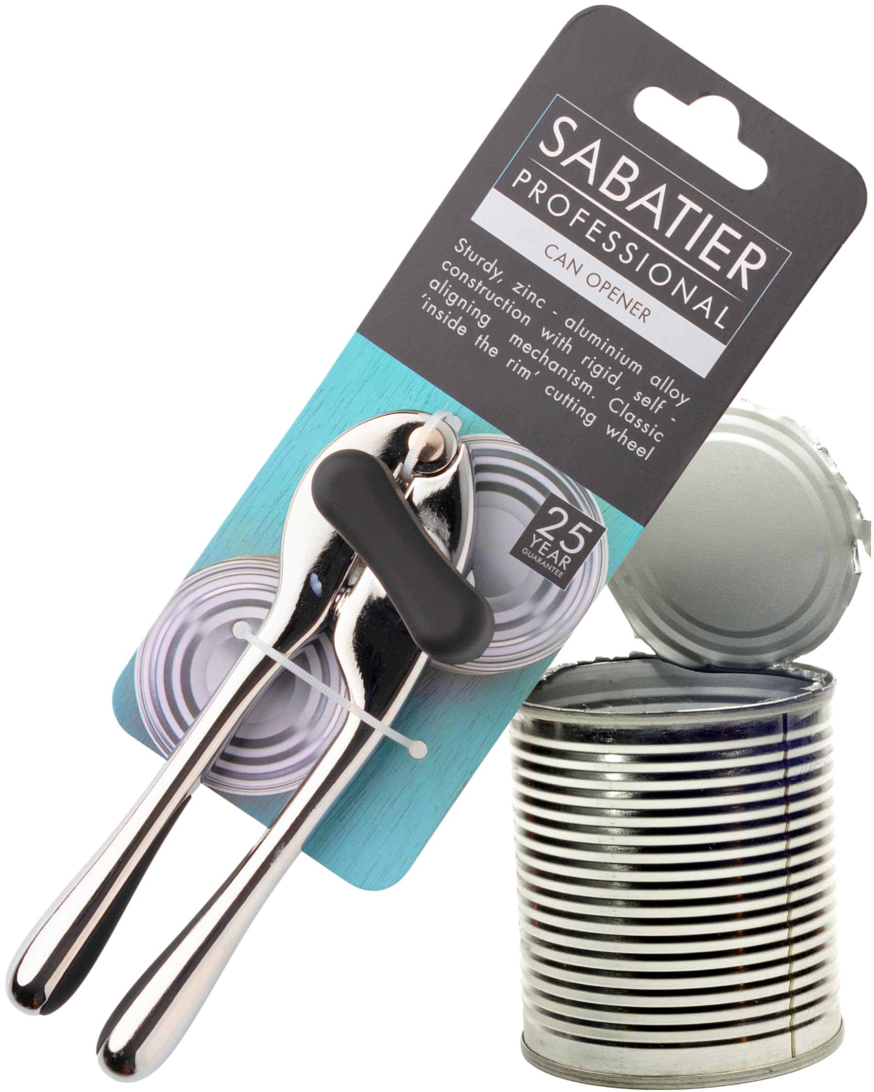 Ouvre-boîte manuel robuste Sabatier argent chrome avec décapsuleur de cuisine