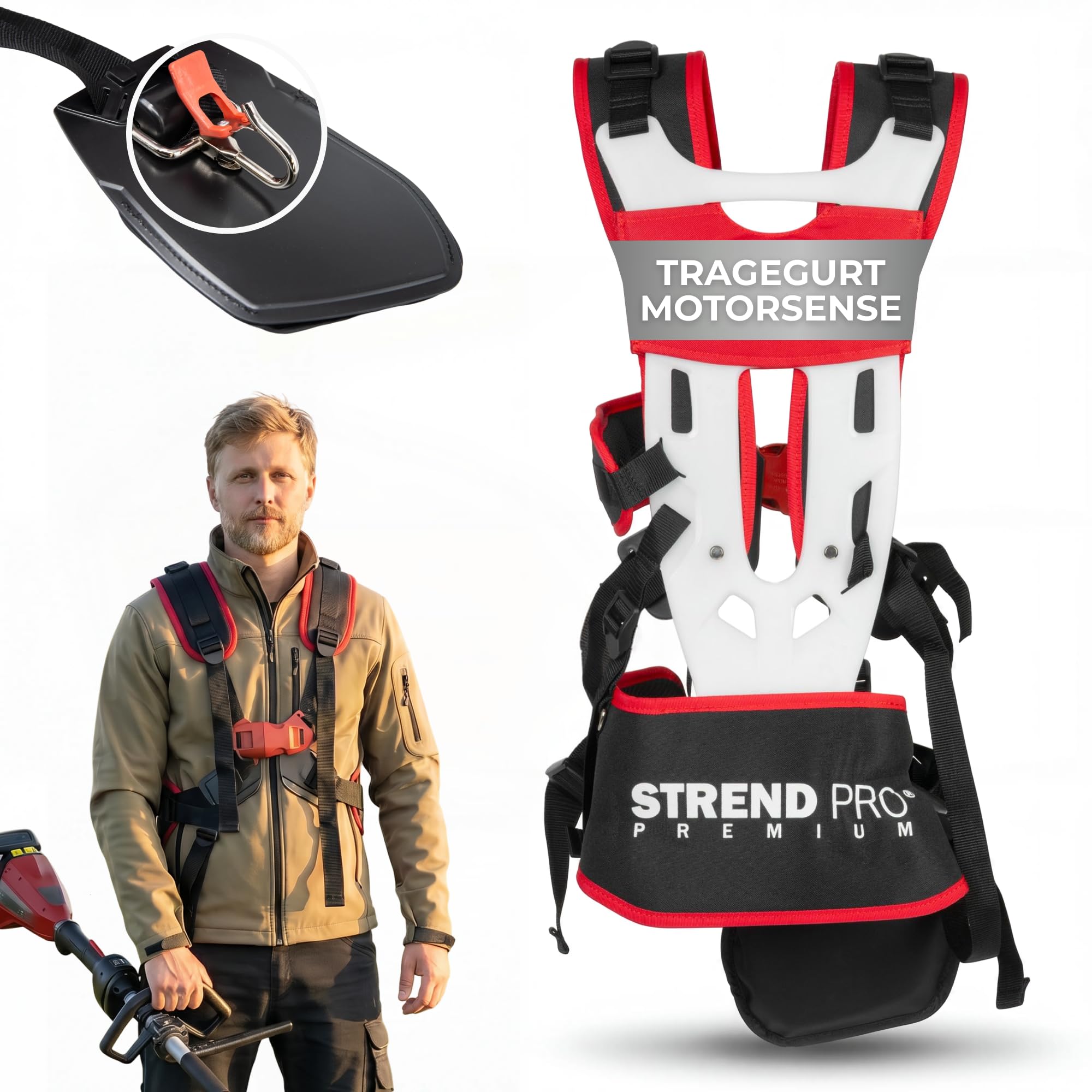 STREND PRO Motorsense Schutzset | Tragegurt TW010-W und Schutzhelm Freischneider | 3 Varianten zur Auswahl