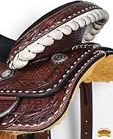 Vista 6 de HILASON Western Horse Barrel Racing Sillín Trail American Leather Sillín Western Sillín para caballos Barrel Racing Sillín