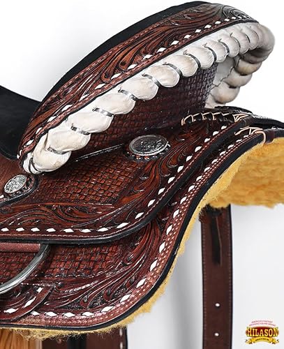 Miniatura 6 de HILASON Western Horse Barrel Racing Sillín Trail American Leather  Sillín Western  Sillín para caballos  Barrel Racing Sillín