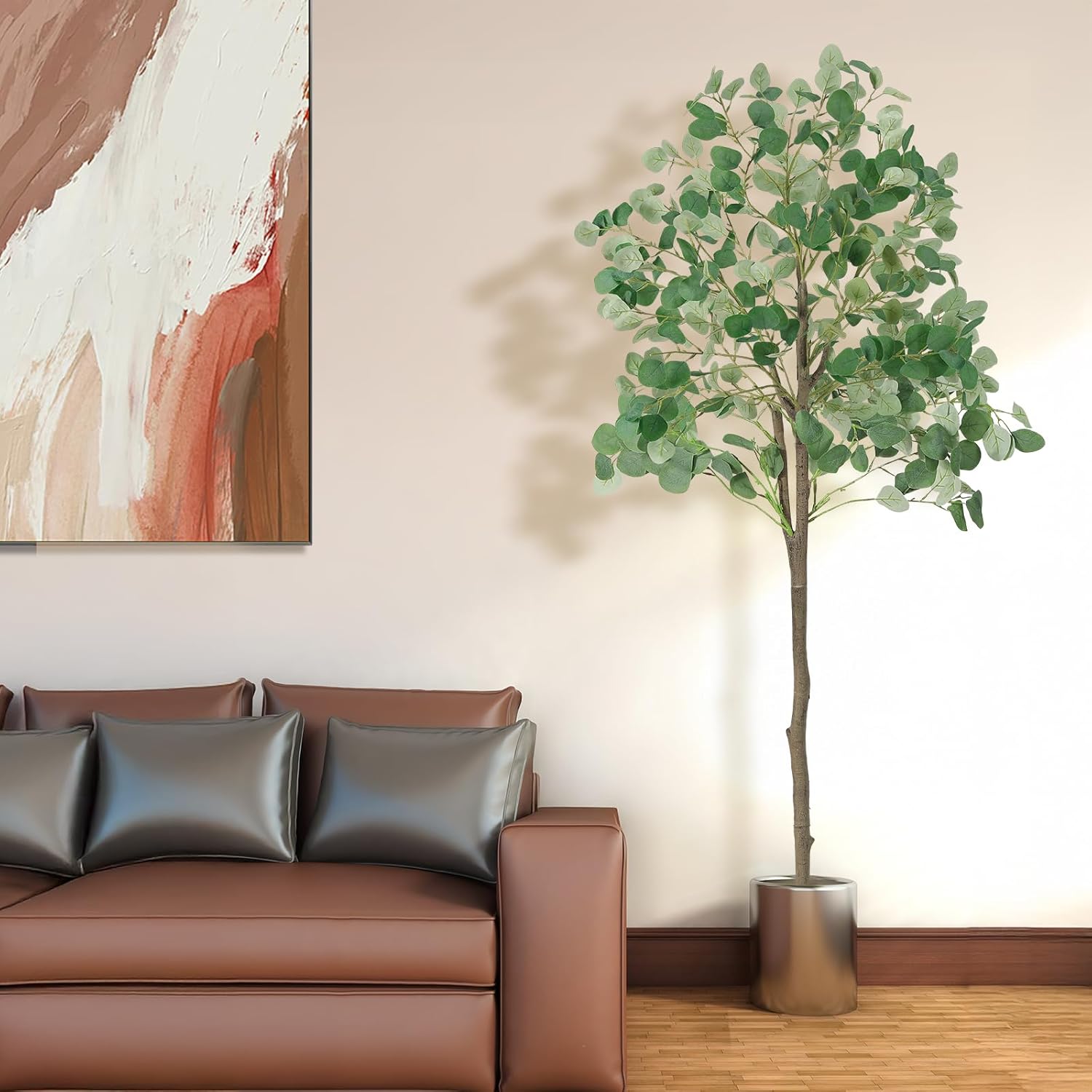 Artificial Eucalyptus Tree,5Ft Tall Fake Potted Tree Faux Eucalyptus Tree with Plastic Nursery Pot, Artificial Plants for Home Office Indoor Decor