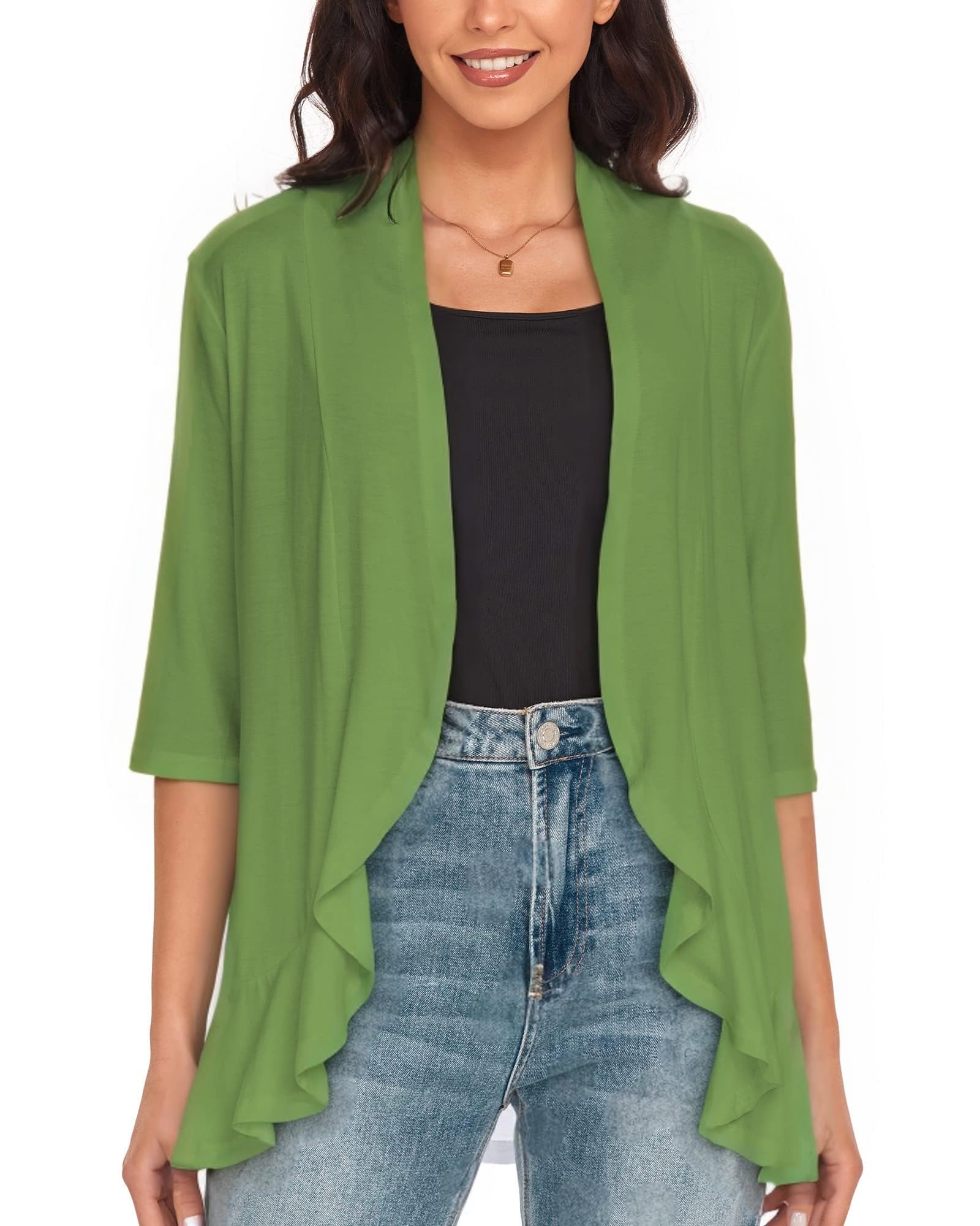 GLEENOD Strickjacke Damen 3/4 Ärmel Cardigan Open Front Strickmantel | Leichter eleganter Casual-Strickpullover ohne Knöpfe für die Übergangszeit