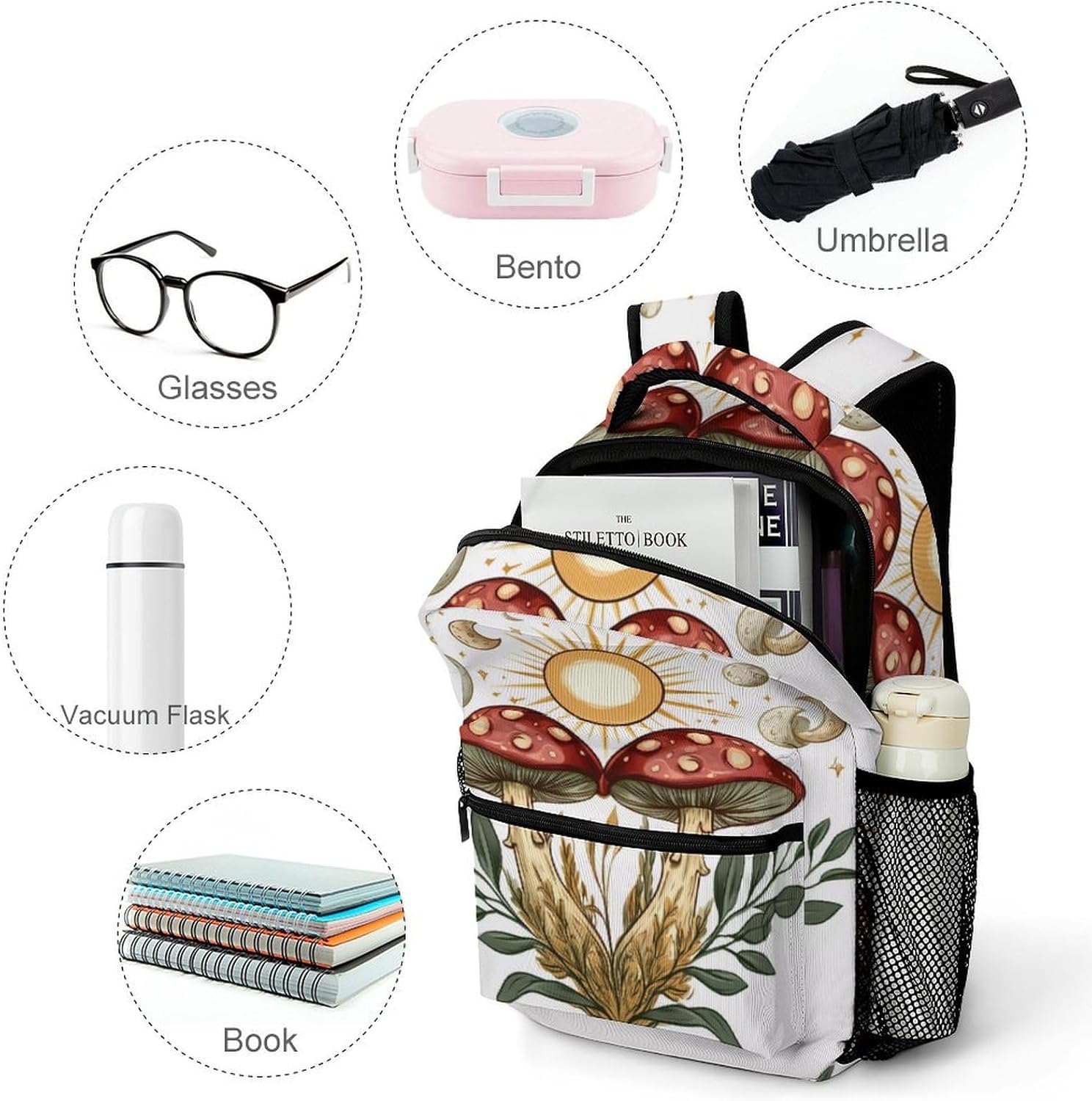 Mushroom Laptop Backpack Lightweight Travel Daypack Shoulder Bag for Men Women