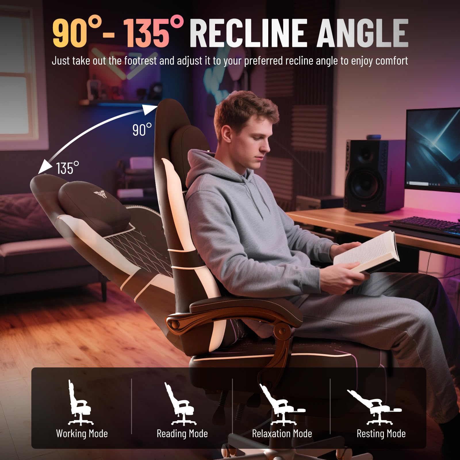 Ferghana Silla Gaming Ergonómica con Masajeador,Silla Gamer en Cuero PVC Transpirable,Soporte Lumbar de Masaje,Reposacabezas,Reposapiés,Silla de Oficina,Silla Ergonómica de PC (Negro,Cuero PVC)