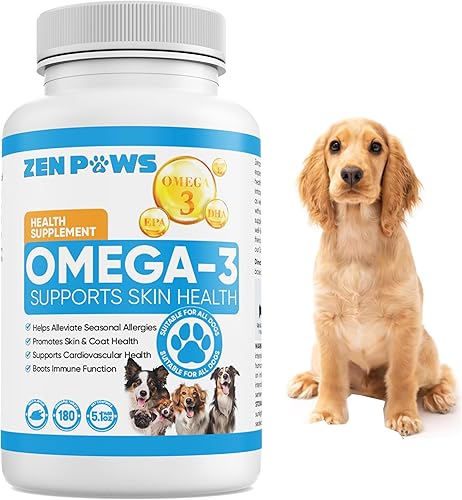Aceite de pescado Omega 3 para perros  180 unidades de tabletas  Ayuda a eliminar el derramamiento, alergia de la piel, picazón y alivio de la piel