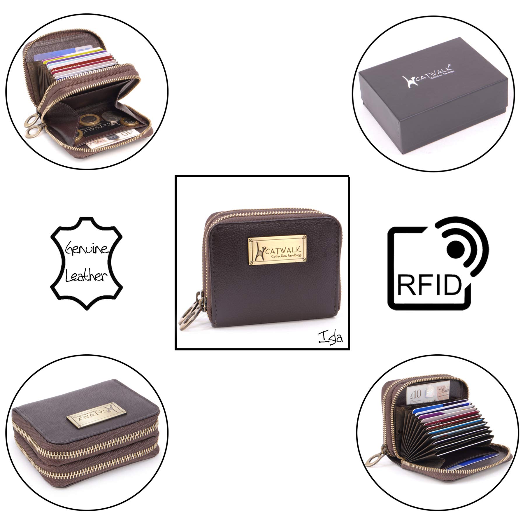 Catwalk Collection Handbags - Portafoglio Pelle - Porta Carte Donna - Borsellino - Protezione RFID - Piccolo/Medio - Isla - Rosso