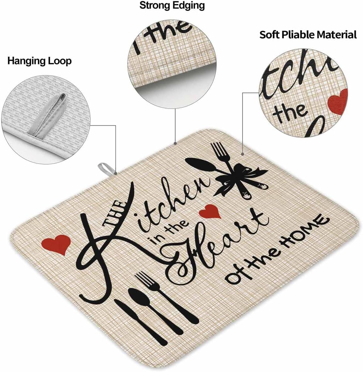 Tableware Cutlery Pattern Dish Drying Mat for Kitchen Counter Rustic Khaki Striped Highly Absorbent Dish Drainer 18 x 24 Inches Dish Drying Pad for Kitchen Counter, Sink, Draining Racks 2PCS