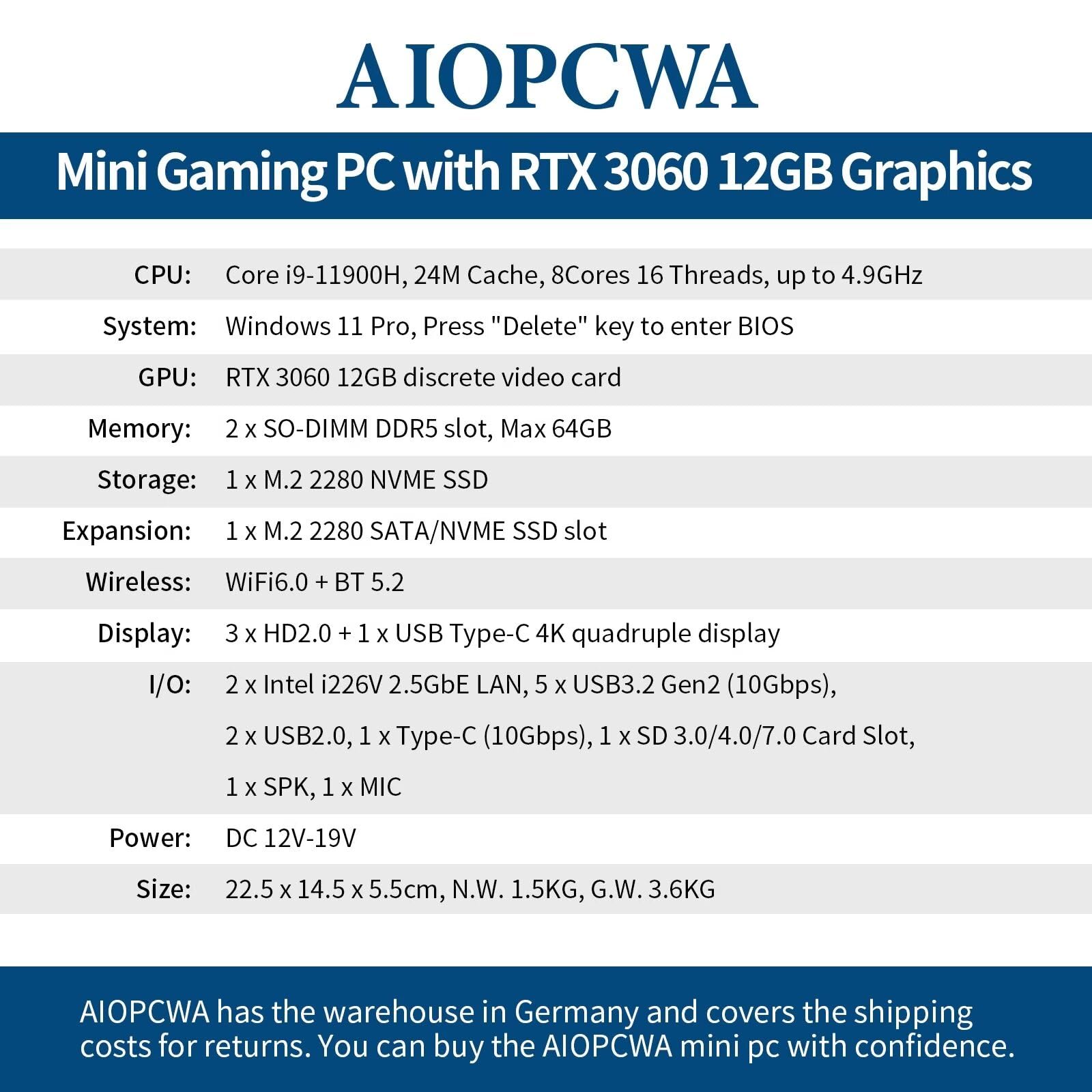Amazon.co.jp: AIOPCWA ゲーミング ミニPC RTX 3060 第11世代 インテル 