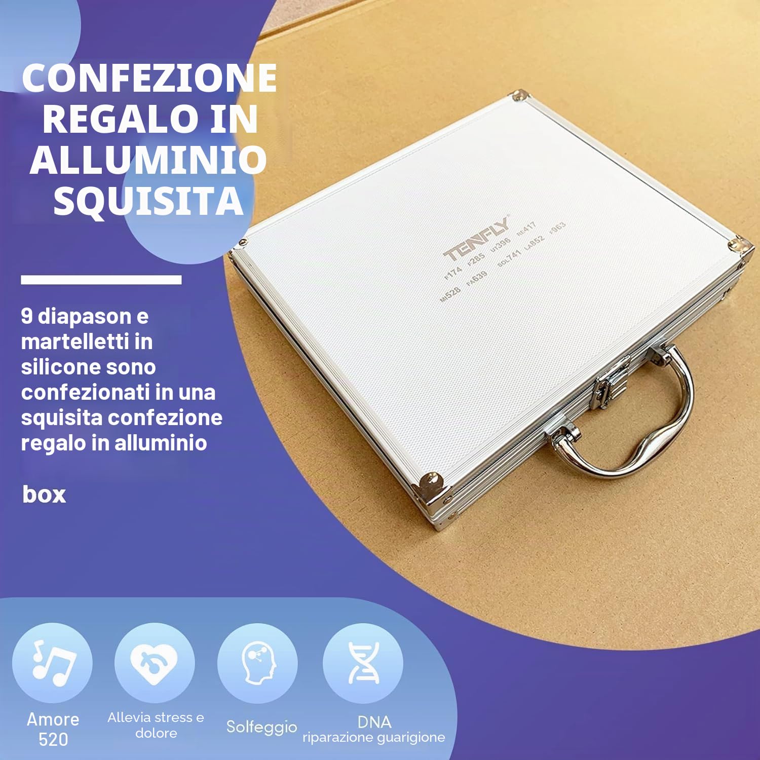 Diapason Neurologico,Set di Diapason - 9 Diapason in una raffinata confezione regalo in alluminio, ideali per la guarigione, la guarigione dei chakra, la guarigione del suono e l'antistress.