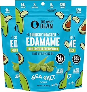 The Only Bean - Crunchy Roasted Edamame Beans (Sea Salt) - Keto Snacks (2g Net) - High Protein Healthy Snacks (14g Protein) - Low Carb, Gluten-Free Snack, Vegan Food - 4 oz (3 Pack)