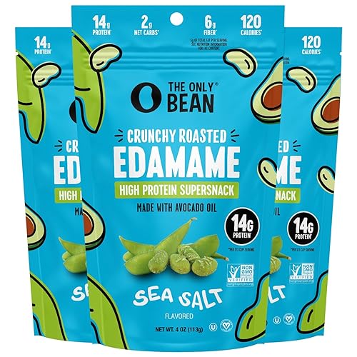 The Only Bean - Frijoles de Edamame tostados crujientes (sal marina) - Snacks keto (0.07 oz netos) - Snacks saludables ricos en proteínas (0.49 oz