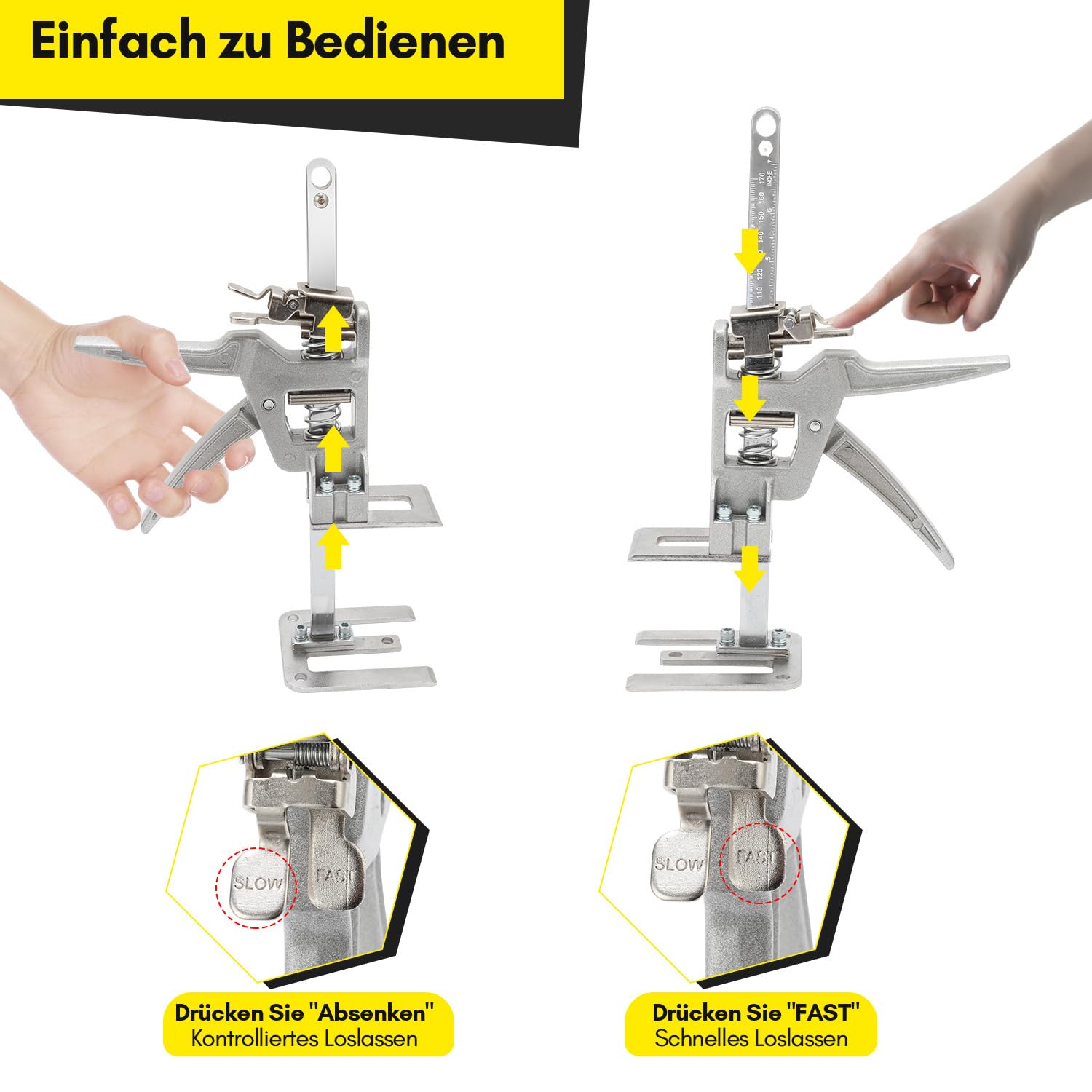 30 cm Arbeitssparender Arm, 4 Stück Arm-Handhebewerkzeug, Höhenversteller mit Skala, Langsam und Schnell Hebefunktion, Mobelheber für Schwere Möbel, Handheld Jack Tool, Bis Zu 150KG