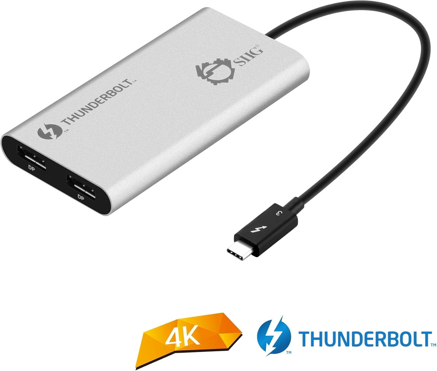 SIIG Thunderbolt 3 to Dual DisplayPort Adapter - Single 5K@60HZ - Dual 4K@60HZ - USB Type C to 2 DP 1.2 Ports for Mac & Windows - MacBook Pro/MacBook/Dell XPS/HP/Lenovo, Silver