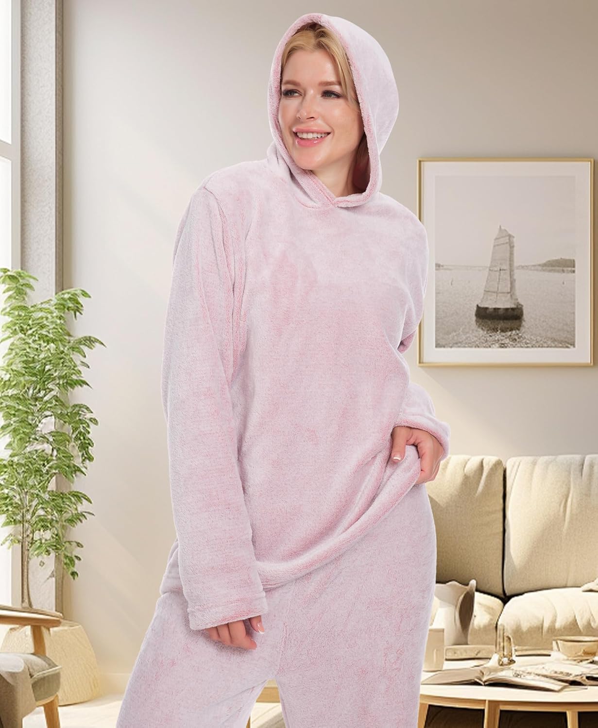 Fleece Pajamas For Women Set 2 Piece Fluffy PJ Sets For Sherpa Womens Flannel Loungewear Set - Image 4