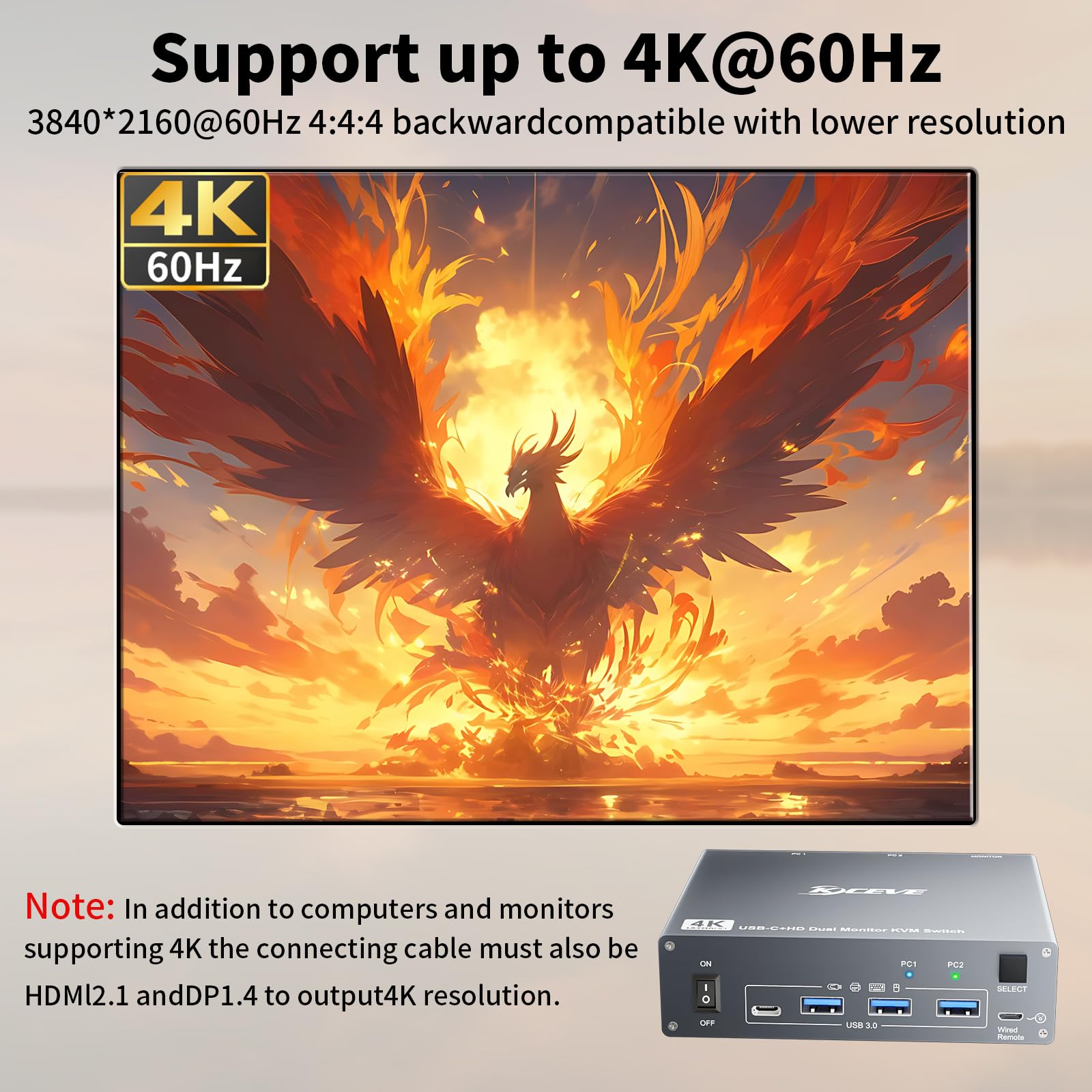 Przełącznik KVM 4K 60Hz USBC HDMI KVM 2 PC 2 monitory do 1 laptopa i 1 komputera stacjonarnego, podwójny monitor KVM przełącznik z 4 portami USB 3.0, ładowanie 73 W PD, z pilotem zdalnego sterowania