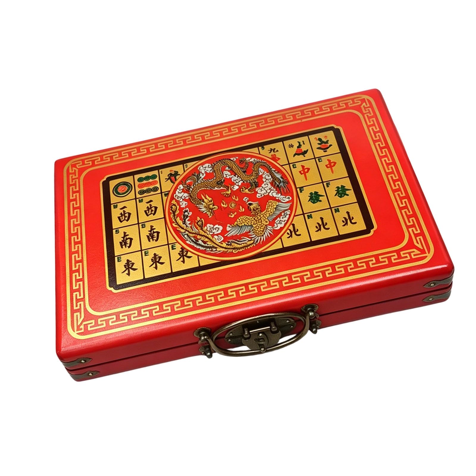 Mahjong portatile con custodia con maniglia per trasporto, 144 per serate gioco da tavolo, scatola compatta per riunioni famiglia e giochi gruppo da tavolo Custodia per Home