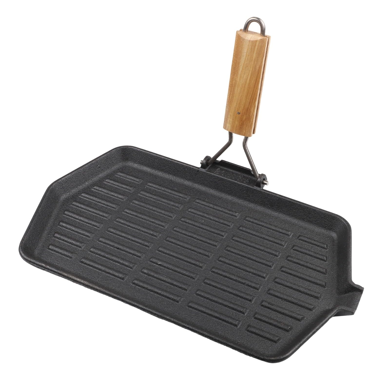 Padella in ghisa con manico pieghevole, piastra per bistecca senza griglia, 21 x 35 cm