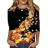 Womens Tops 3/4 Sleeve,Plus Size Fall Shirts for Women Casual Floral Printed Three Quarter Tunic top Loose Fit Blouse