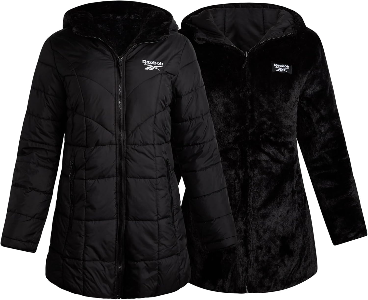 Reebok Womens Winter Jacket - Sherpa Fleece Lined Reversible Insulated Puffer Parka Winter Coats for Women with Faux Fur Hood - Image 3