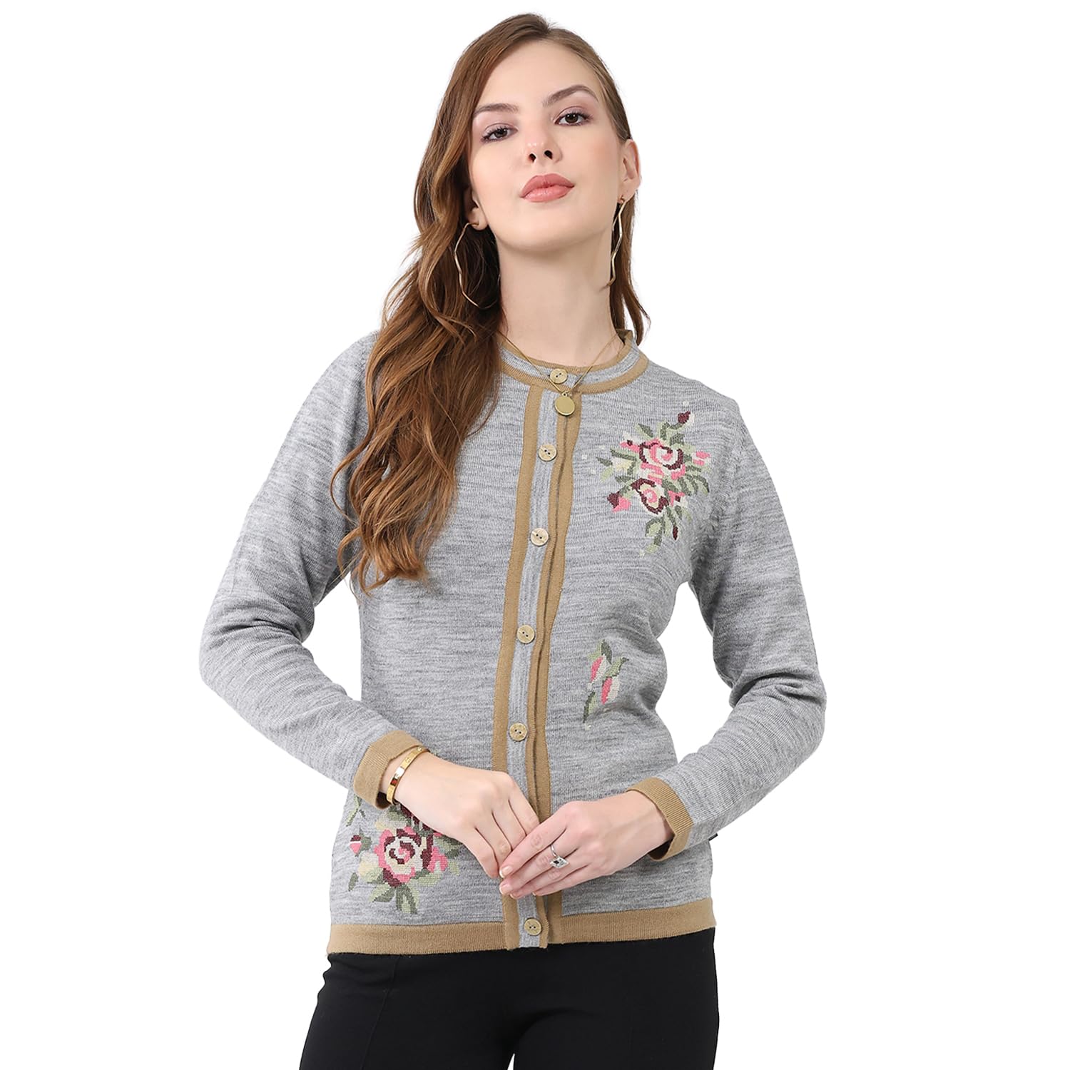 Women’s Regular Fit Cardigan | Self Design Knit | Round Neck | Full Sleeves | Button Closure | Fashionable Stylish Warm Winter Cardigan for Women (Pack of 1)-image-48