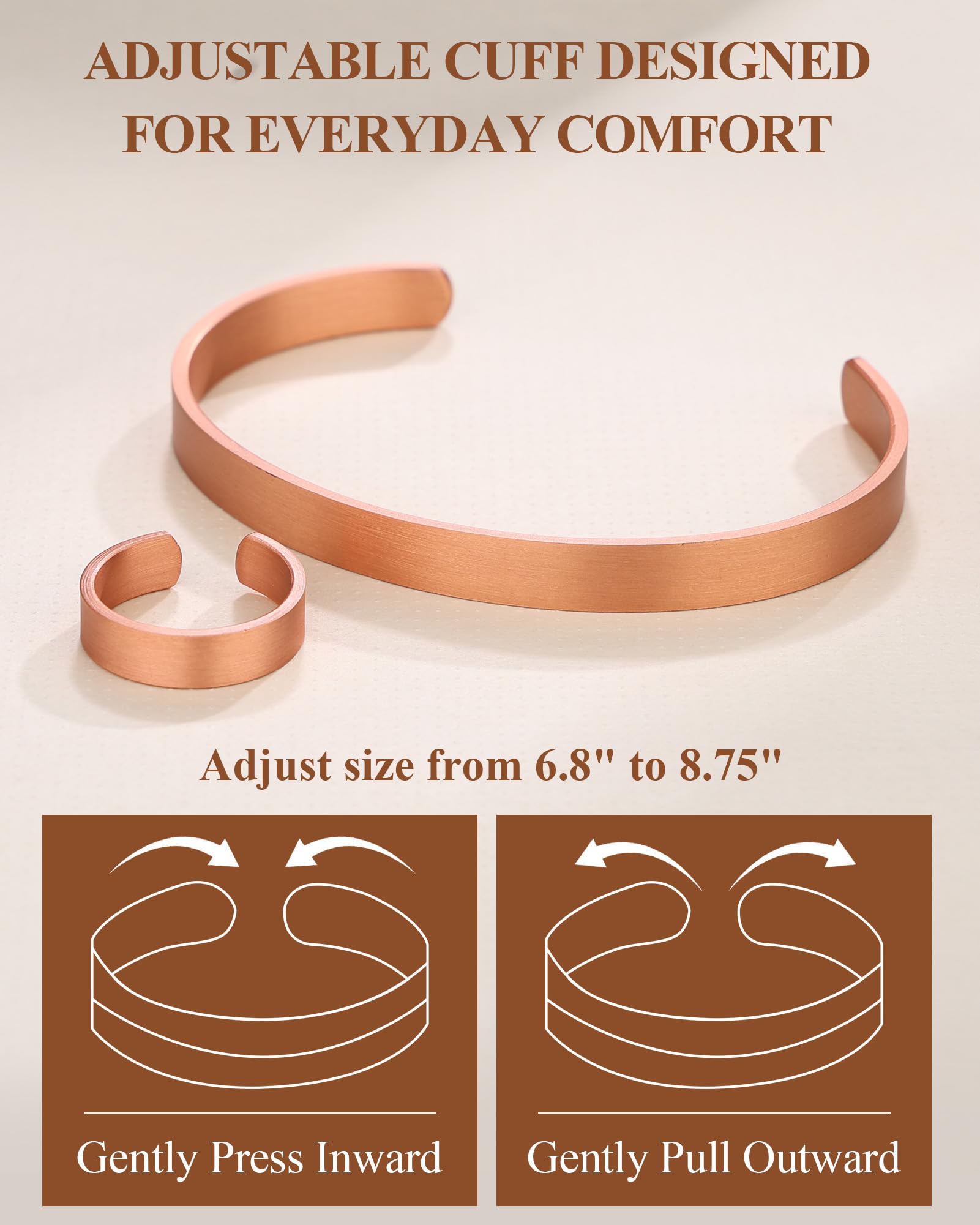 BioMag Pure Copper Bracelet and Ring Set – Copper Bracelet for Men & Women – 100% Solid, Raw & Uncoated Handmade Hammered Tibetan Cuff Bangle