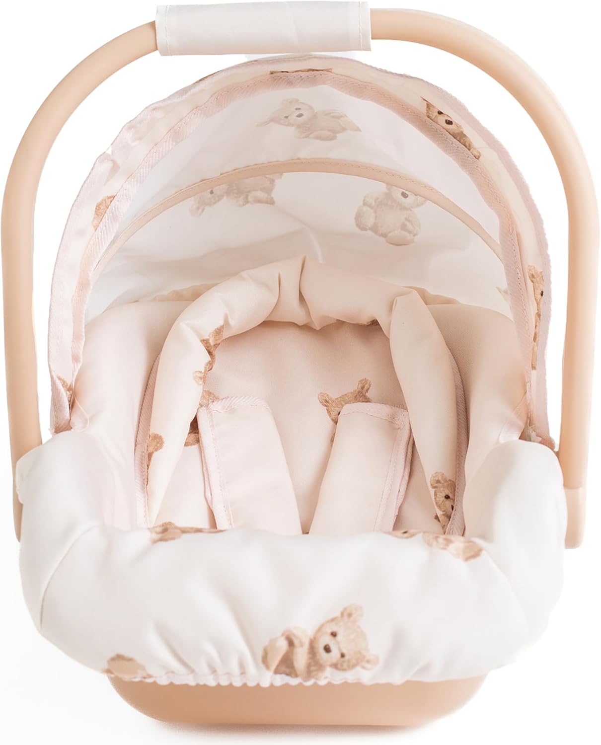 Roma Prams: Teddy Doll Car Seat - Beige-Cream-Bear, Carrier Travel Accessory, Adjustable Canopy & Handle, Roleplay Toy for Dolls Up to 16.5", Kids 3+