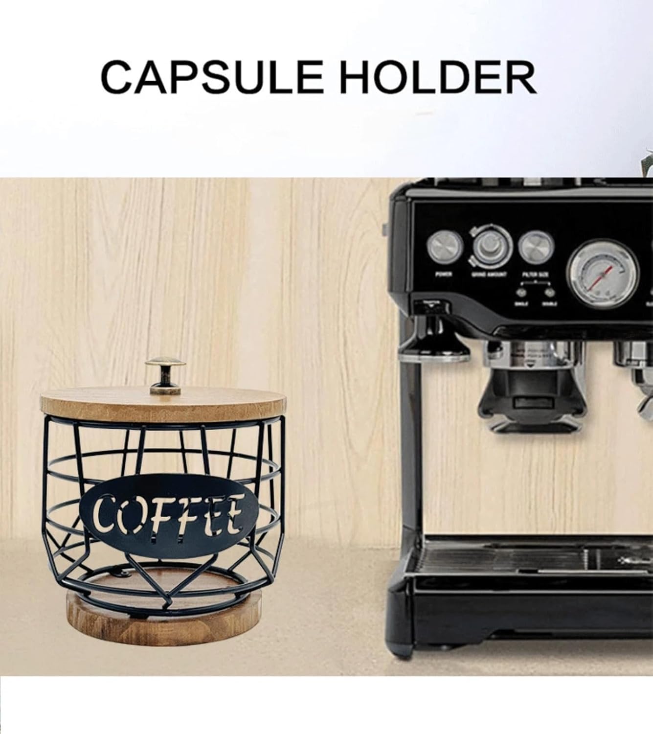 Iron wood craft coffee capsule storage basket, home small items, living room kitchen ornaments