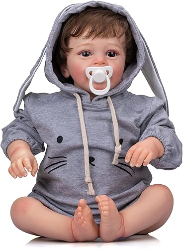 Miniatura 2 de Reborn - Muñeca de bebé Reborn de 24 pulgadas de la vida real, muñeca de silicona realista con cuerpo de tela de dientes para niños y niñas, regalos