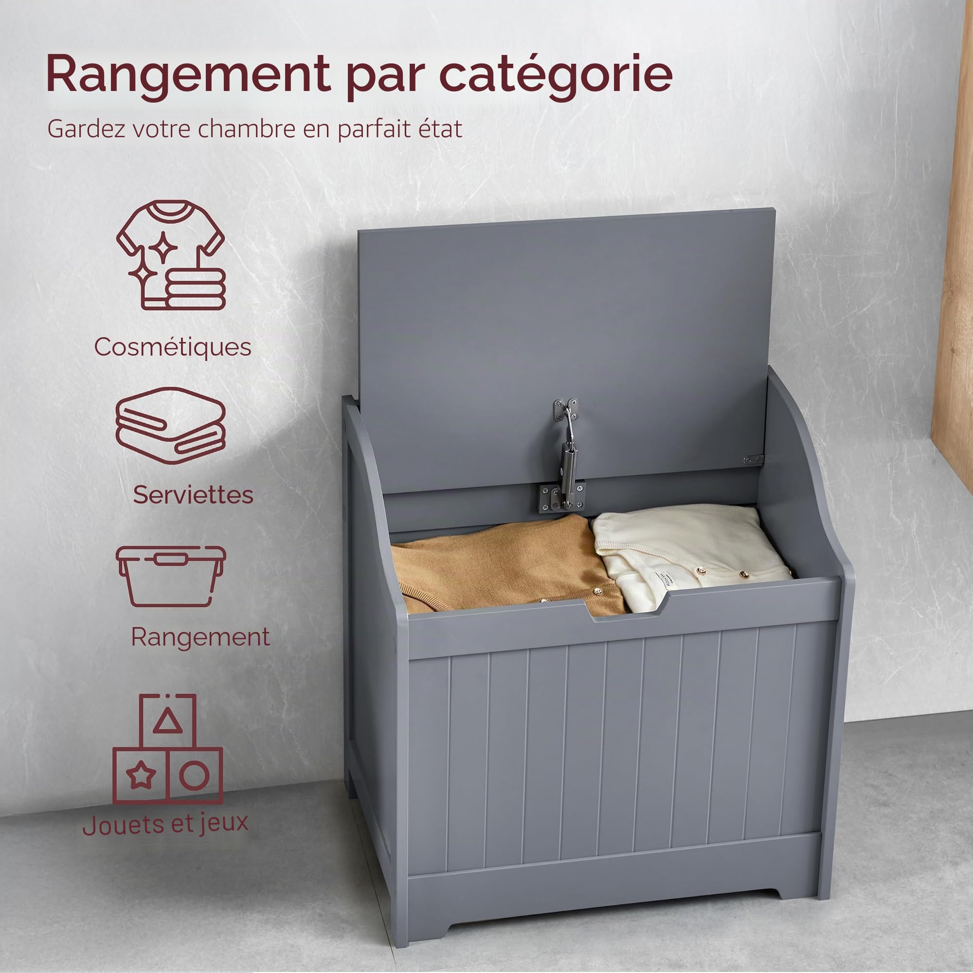 Bath Vida Priano Armoire à linge de salle de bain avec panier en bois (gris)