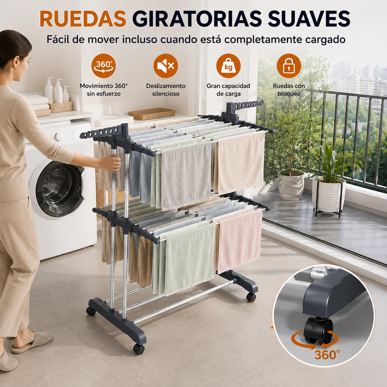 HOMEYA Tendedero Vertical Plegable con Ruedas, 4 Niveles y Ahorra Espacio
