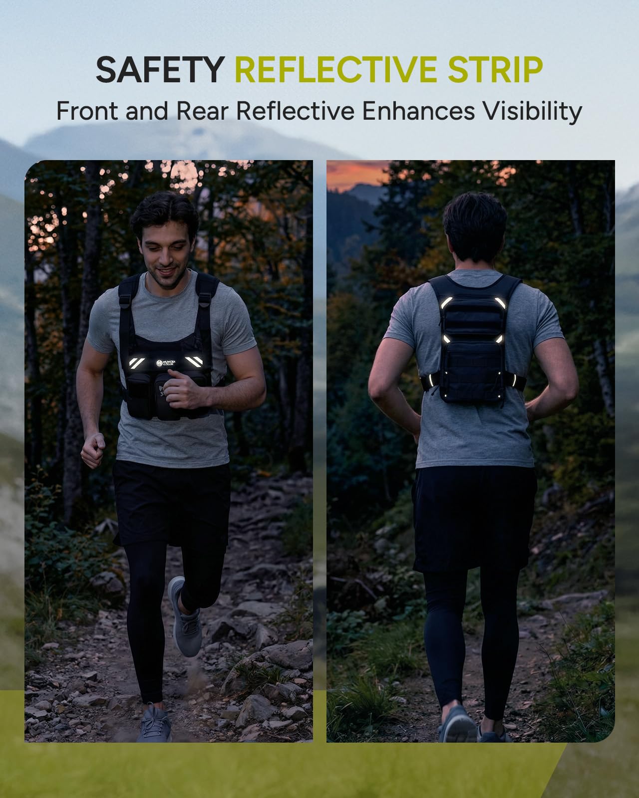 Gilet de course pour homme et femme, sac à dos d'hydratation multi-poches avec poche d'eau de 2 L, rangement modulaire MOLLE, épaules et taille réglables, réfléchissant, respirant pour la randonnée