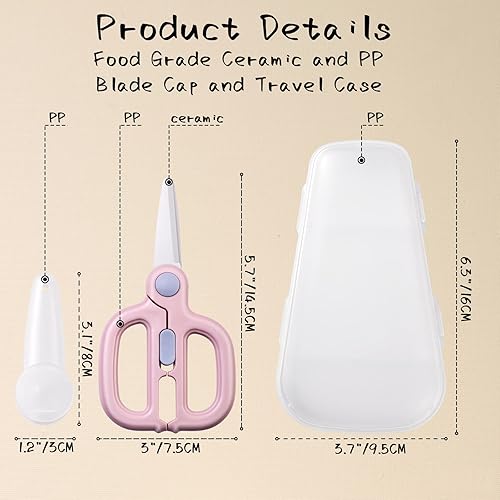 Miniatura 5 de Artenny Tijeras de comida para bebés niños con estuche de viaje, tijeras de cocina de cerámica para alimentos con bloqueo de seguridad, cortador de