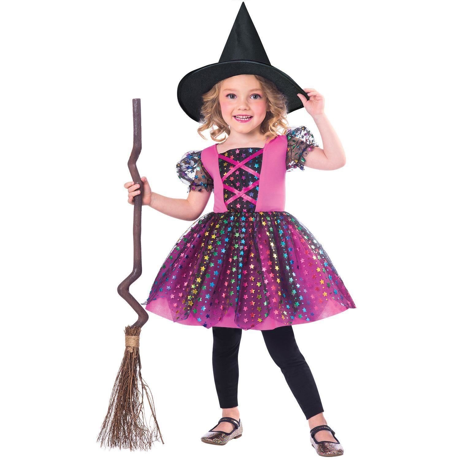 amscan Girls Colorful Rainbow Witch Halloween Fancy Dress Costume