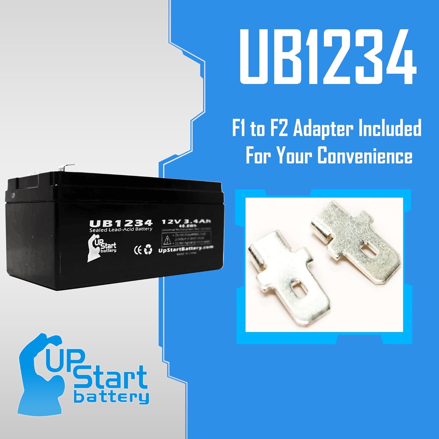2 Pack Replacement for APC Back-UPS 350 BE350U Battery - Replacement UB1234 Universal Sealed Lead Acid Battery (12V, 3.4Ah, 3400mAh, F1 Terminal, AGM, SLA) - Includes 4 F1 to F2 Terminal Adapters
