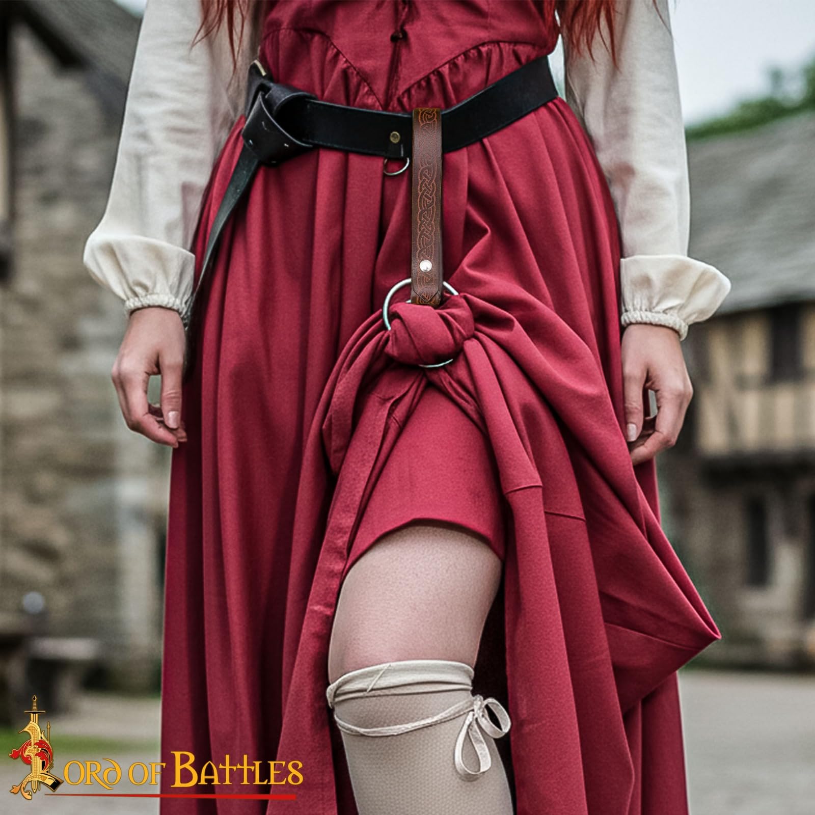 Lord of Battles 2pcs Skirt Hikes Handmade 100% Full Grain Leather Waist Skirt Hoops Accessory for Renaissance, Cosplay (Brown) - Image 2
